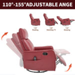 Red Faux Leather Heat Massage Manual Recliner Chair with Rocker and Swivel for Living Room - Image 22