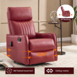 Red Faux Leather Heat Massage Manual Recliner Chair with Rocker and Swivel for Living Room - Image 23