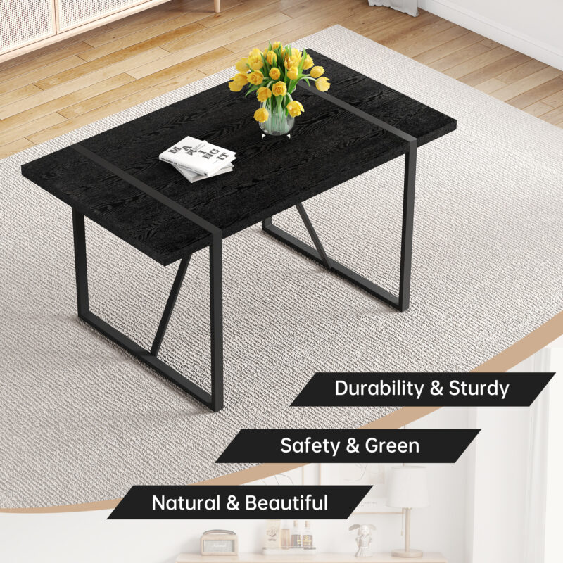 Rustic Industrial Rectangular Wood Dining Table For 4-6 Person, With 1.5" Thick Engineered Wood color Tabletop and Black Metal Legs,Desk For Kitchen Dining Living Room - Image 7
