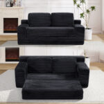 Corduroy Cloud Double Sofa, 2-in-1 Convertible Sofa Bed, Comfortable Boneless Double Sofa, Suitable for Living Room, Apartment, Small Space Grey - Image 10