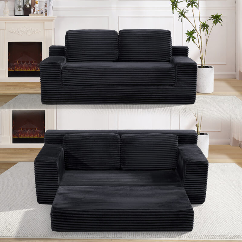 Corduroy Cloud Double Sofa, 2-in-1 Convertible Sofa Bed, Comfortable Boneless Double Sofa, Suitable for Living Room, Apartment, Small Space Grey - Image 10