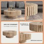 Modern minimalist circular coffee table 31.4'' with natural wood texture, stable and durable, enhancing spatial aesthetics suitable for living rooms, study rooms and offices - Image 5