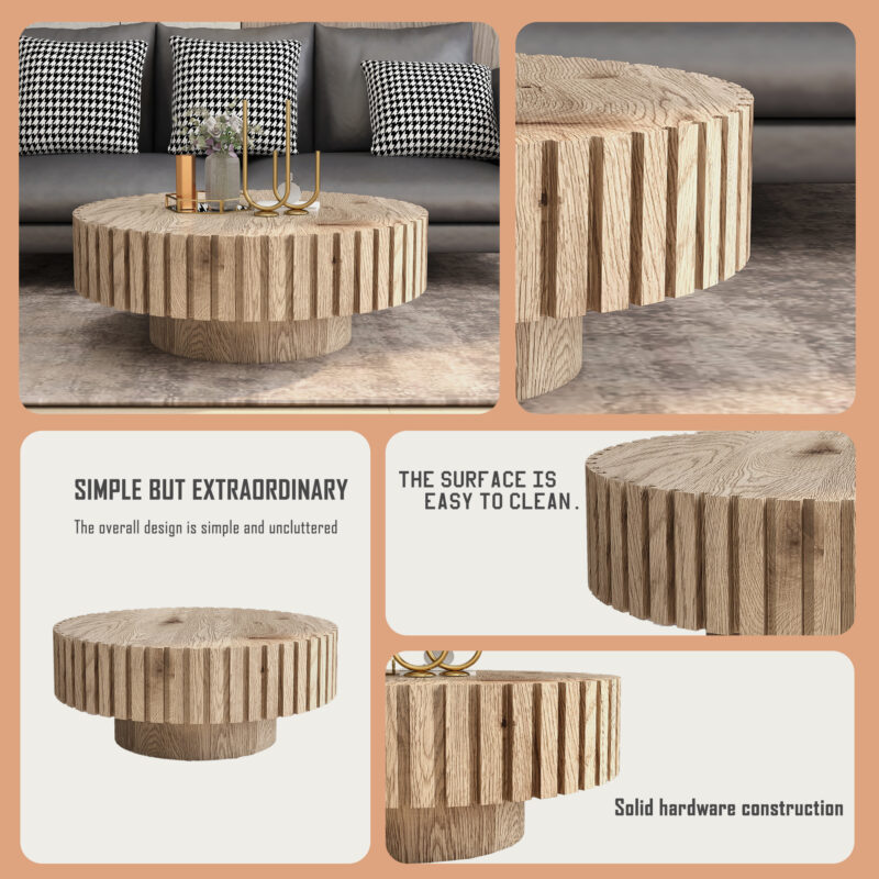 Modern minimalist circular coffee table 31.4'' with natural wood texture, stable and durable, enhancing spatial aesthetics suitable for living rooms, study rooms and offices - Image 5