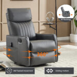 Red Faux Leather Heat Massage Manual Recliner Chair with Rocker and Swivel for Living Room - Image 20