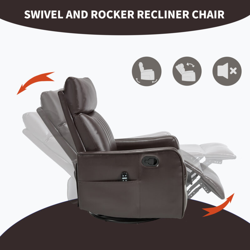 Red Faux Leather Heat Massage Manual Recliner Chair with Rocker and Swivel for Living Room - Image 13