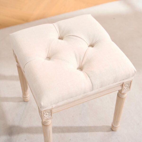 French Style Bench, Linen Fabric Entryway Bench, Upholstered Tufted End of Bed Bench with Brushed Wood Legs, Beige