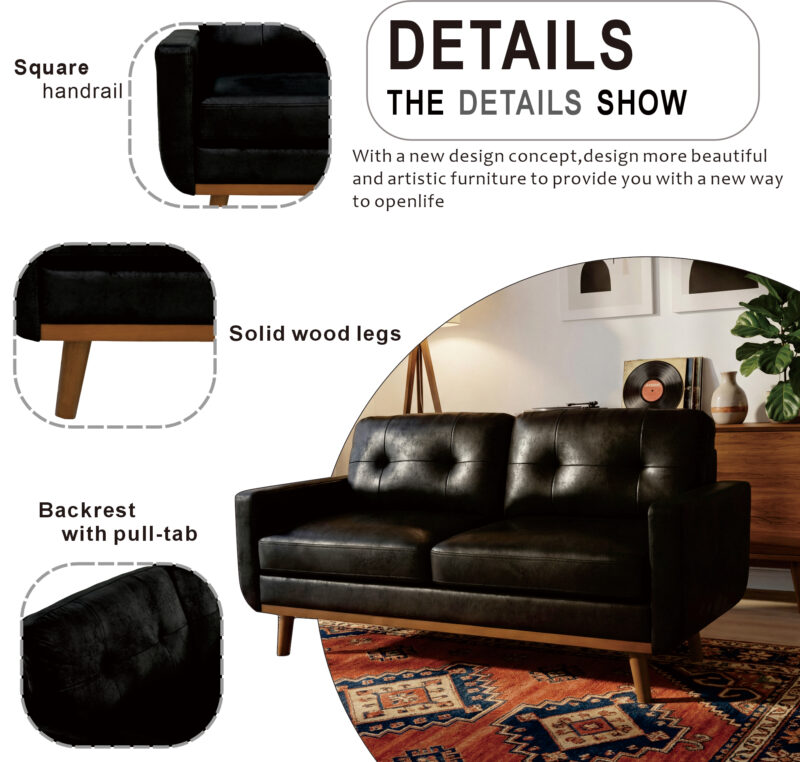65-inch Modern Minimalist Two-Seater Sofa, featuring breathable Foil fabric and solid wood legs - Image 11