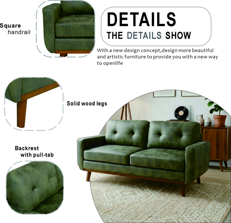 65-inch Modern Minimalist Two-Seater Sofa, featuring breathable Foil fabric and solid wood legs - Image 7