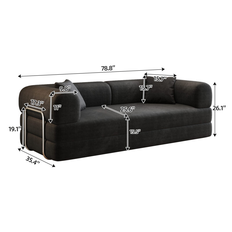 78.8" Compression Sofa,Convertible Floor Sofa Bed-with Pillow Back Support Armrest,Comfy Futon Couch Sleeper Bed,Loveseats Boneless Modular Sectional Sofa,Corduroy fabric,for Living Room,Bedroom - Image 3