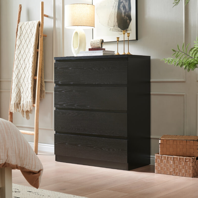 4 Drawer Dresser,Modern Storage Chest of Drawers,31.5In Black Dresser for Closet with Handle-Free Design, Closet Chests Organizer for Bedroom, Living Room - Image 6