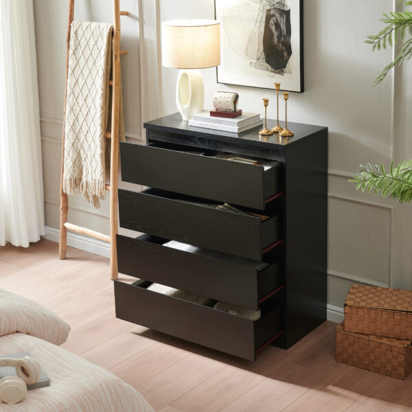 4 Drawer Dresser,Modern Storage Chest of Drawers,31.5In Black Dresser for Closet with Handle-Free Design, Closet Chests Organizer for Bedroom, Living Room