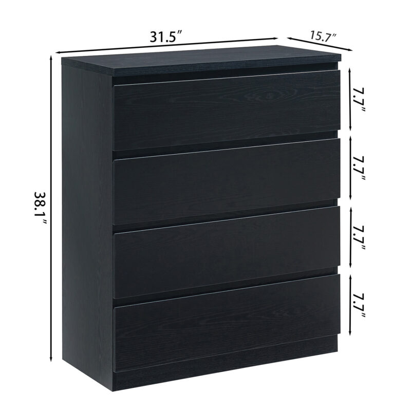 4 Drawer Dresser,Modern Storage Chest of Drawers,31.5In Black Dresser for Closet with Handle-Free Design, Closet Chests Organizer for Bedroom, Living Room - Image 13