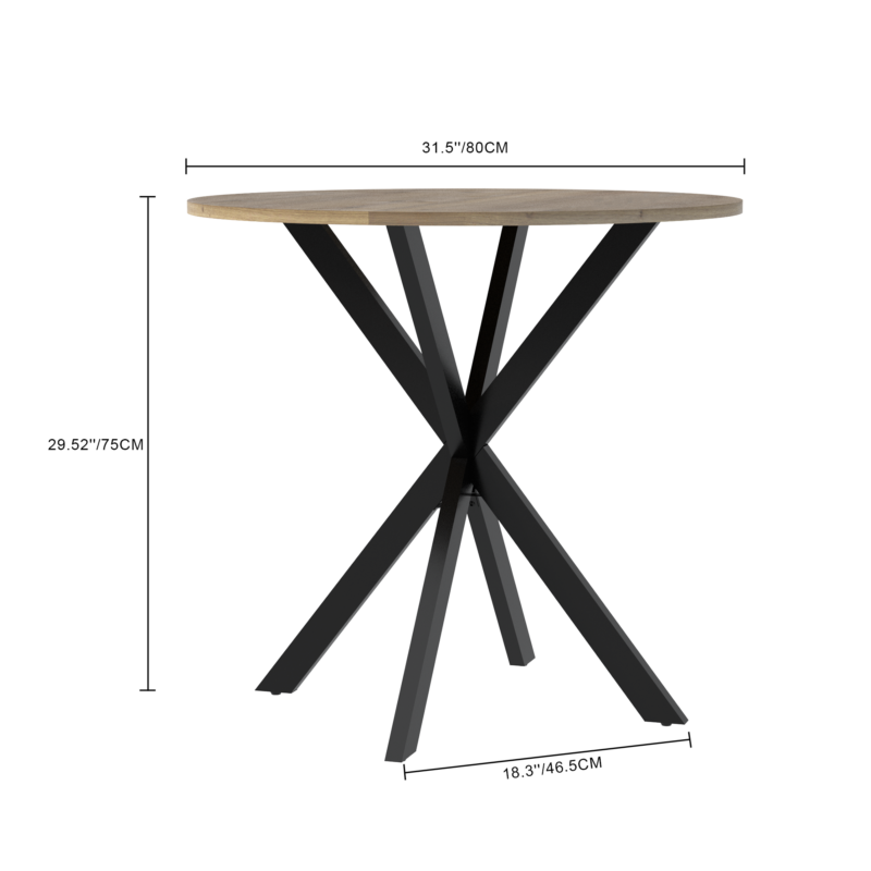 31.5 Inch Round Dining Table, Small Circle Kitchen Table with Metal Black Legs for 2-4 people,Modern Dining Room Table, Brown (only table) - Image 12