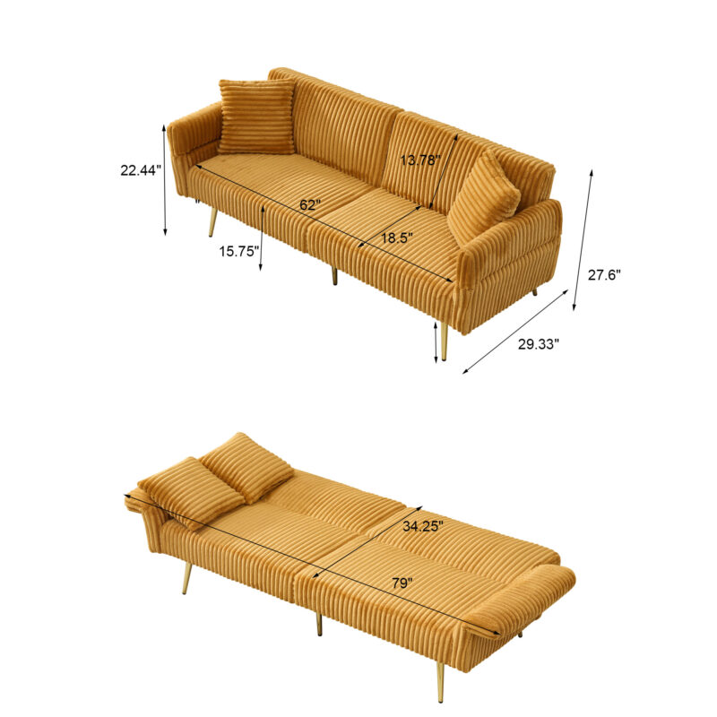 79 inch corduroy sofa bed, foldable double sofa bed with folding armrests, suitable for living rooms and small spaces - Image 9