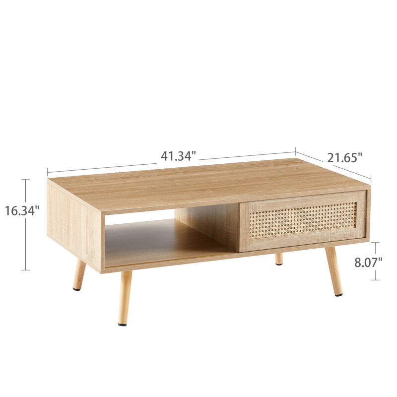 41.34" Rattan Coffee table, sliding door for storage, solid wood legs, Modern table for living room - Image 7