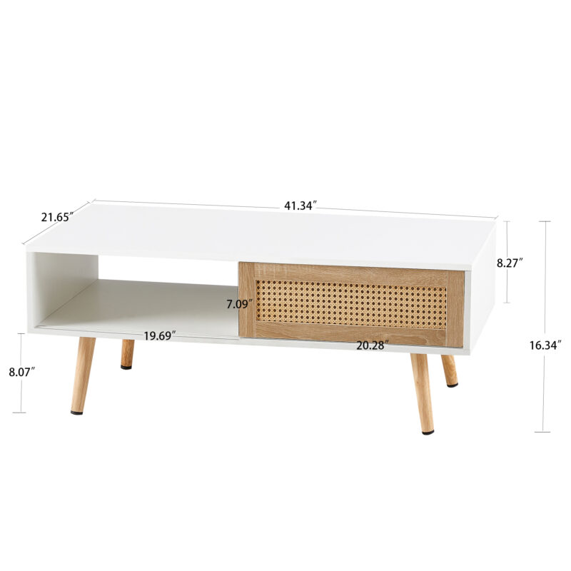 41.34" Rattan Coffee table, sliding door for storage, solid wood legs, Modern table for living room - Image 6