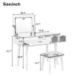 43.3" Classic Wood Makeup Vanity Set with Flip-top Mirror and Stool, Dressing Table with Three Drawers and storage space, Brown - Image 14