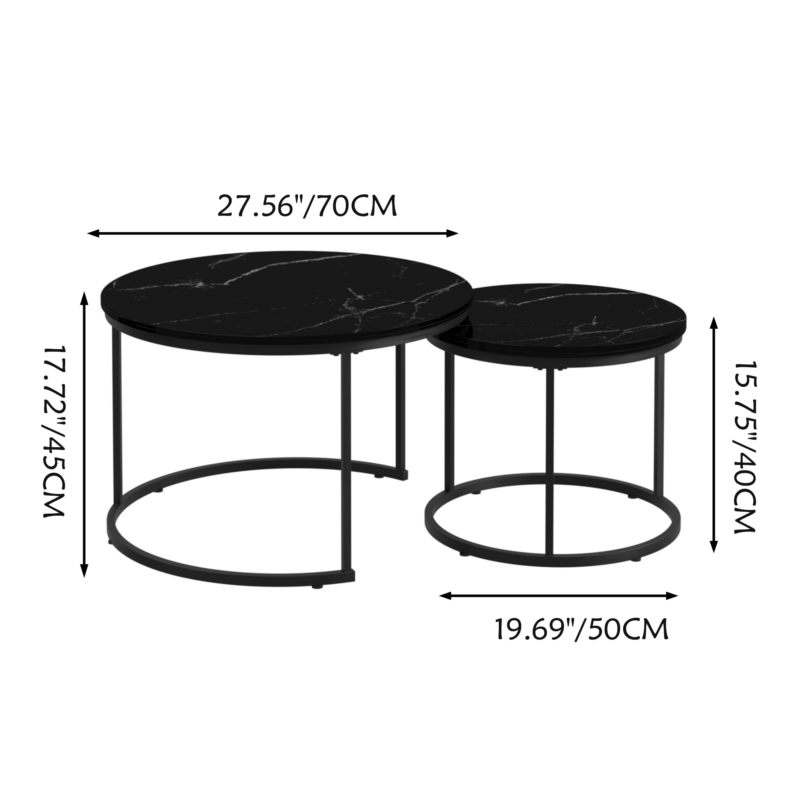 Nesting Coffee Table Set of 2, 27.6inch Round Coffee Table Wood Marble Pattern Top with Sturdy Metal Frame, End Table Side Tables for Living Room Bedroom Balcony Yard - Image 7