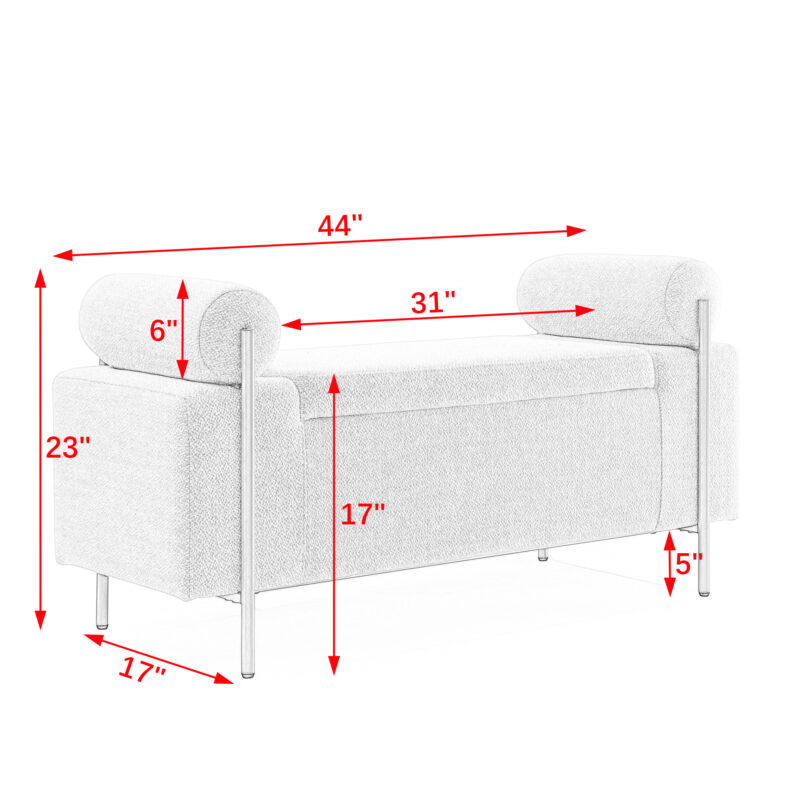 Elegant Upholstered Linen Storage Bench with Cylindrical Arms and Iron Legs for Hallway Living Room Bedroom - Image 28