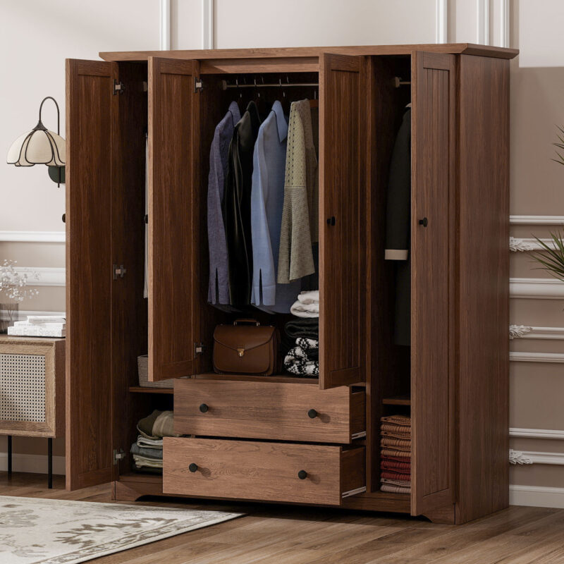 4 Door Wardrobe Armoire Closet with 2 Drawers - Image 8