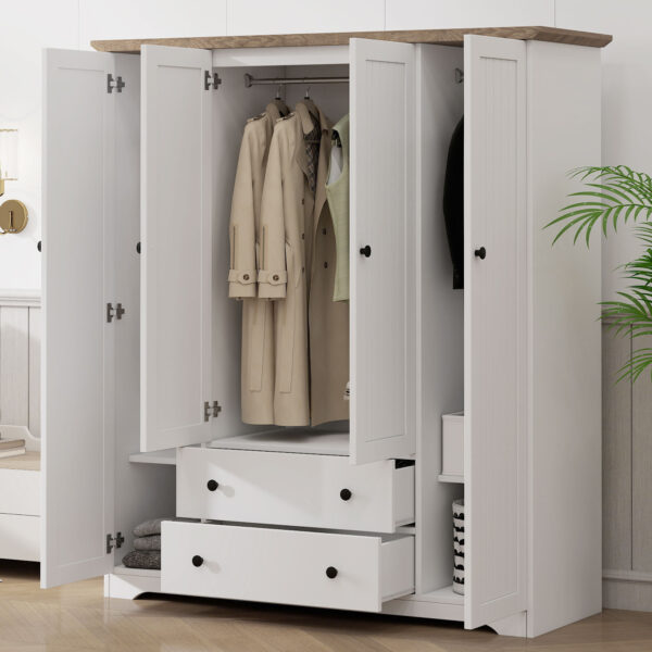 4 Door Wardrobe Armoire Closet with 2 Drawers
