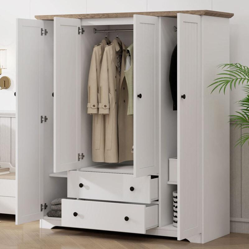 4 Door Wardrobe Armoire Closet with 2 Drawers - Image 4