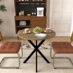 31.5 Inch Round Dining Table, Small Circle Kitchen Table with Metal Black Legs for 2-4 people,Modern Dining Room Table, Brown (only table) - Image 9