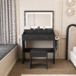 New Large Mirror Vanity Desk for Bed room , Modern Makeup Vanity Set with Power Outlet and Hair dryer holder, 5 Drawers , 3 Lighting Color Adjustable Dressing Table for Bedroom - Image 18