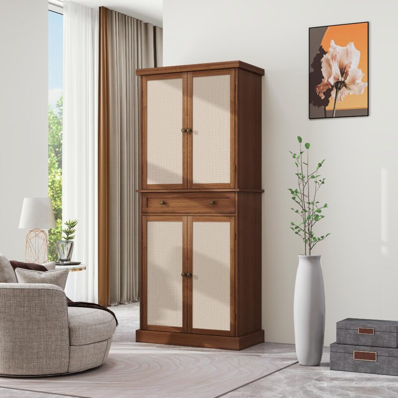 4 Door Cabinet with 1 Drawer, with 4 Adjustable Inner Shelves, Storage Cabinet - Image 3