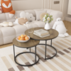 Nesting Coffee Table Set of 2, 27.6inch Round Coffee Table Wood Marble Pattern Top with Sturdy Metal Frame, End Table Side Tables for Living Room Bedroom Balcony Yard - Image 15
