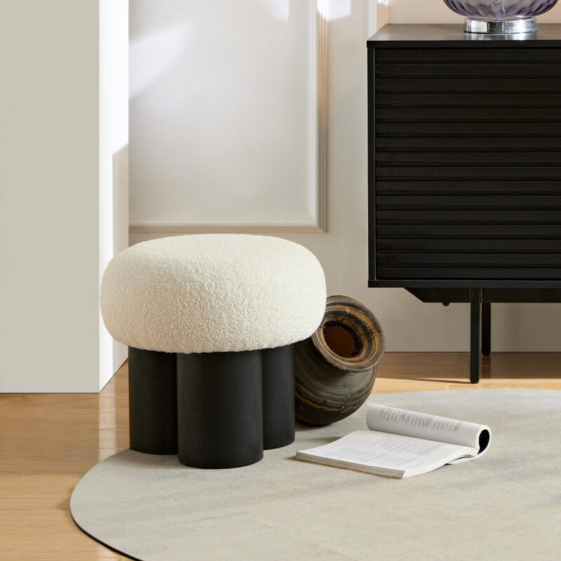 W8017-1 Mushroom stool, grieg plush cushion, wooden barrel PVC pipe, walnut finish - Image 8