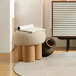 W8017-1 Mushroom stool, grieg plush cushion, wooden barrel PVC pipe, walnut finish - Image 14