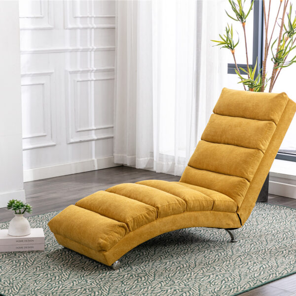 COOLMORE Luxury Upholstered Chaise Lounge Chair with Vibration for Relaxation, Modern Fixed Back Fabric Leisure Recliner Sofa for Living Room/Bedroom