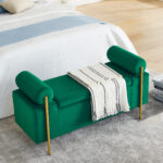 Elegant Upholstered Linen Storage Bench with Cylindrical Arms and Iron Legs for Hallway Living Room Bedroom - Image 27
