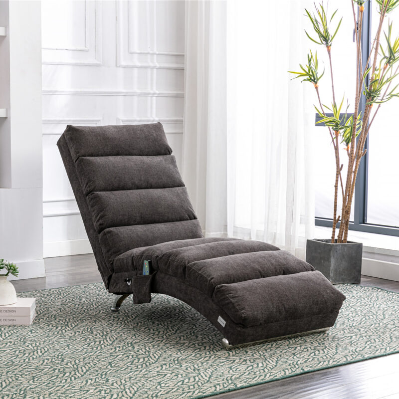 COOLMORE Luxury Upholstered Chaise Lounge Chair with Vibration for Relaxation, Modern Fixed Back Fabric Leisure Recliner Sofa for Living Room/Bedroom - Image 24