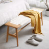 Woven Design Natural Oak Wood Dining Bench Bed Bench for Dining Room, Bedroom, Bathroom - Image 6
