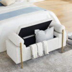 Elegant Upholstered Linen Storage Bench with Cylindrical Arms and Iron Legs for Hallway Living Room Bedroom - Image 10