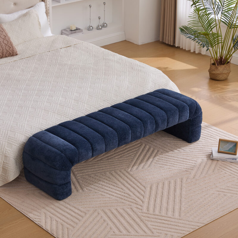 69.7"Wide Modern Upholstered Armless Bed Bench, Channel Tufted Couch Daybed Chaise, Chenille Ottoman Foot Stool for Living Room and Bedroom, Entryway - Image 4