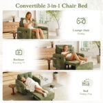 [NEW] 3-in-1 Sleeper Chair Bed, 80" Extra Long Pull Out Sleeping Lounge with USB Charging, Storage Pockets and Box, Tufted Design, Multi-Functional Chenille Single Sofa Bed for Living Room&Apartment - Image 13