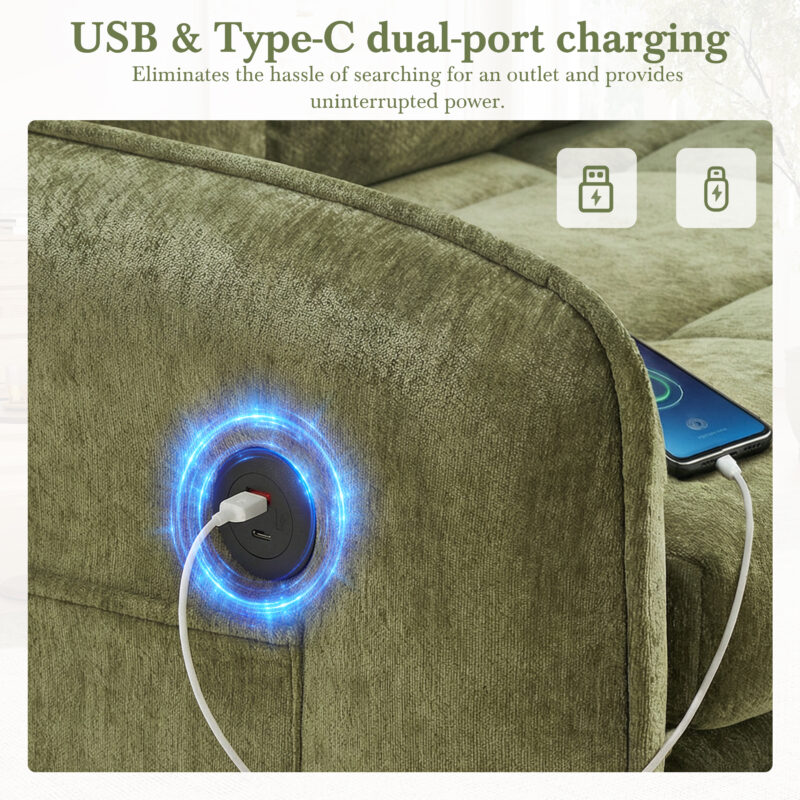 [NEW] 3-in-1 Sleeper Chair Bed, 80" Extra Long Pull Out Sleeping Lounge with USB Charging, Storage Pockets and Box, Tufted Design, Multi-Functional Chenille Single Sofa Bed for Living Room&Apartment - Image 11