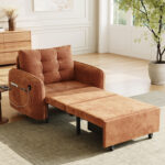 [NEW] 3-in-1 Sleeper Chair Bed, 80" Extra Long Pull Out Sleeping Lounge with USB Charging, Storage Pockets and Box, Tufted Design, Multi-Functional Chenille Single Sofa Bed for Living Room&Apartment - Image 3