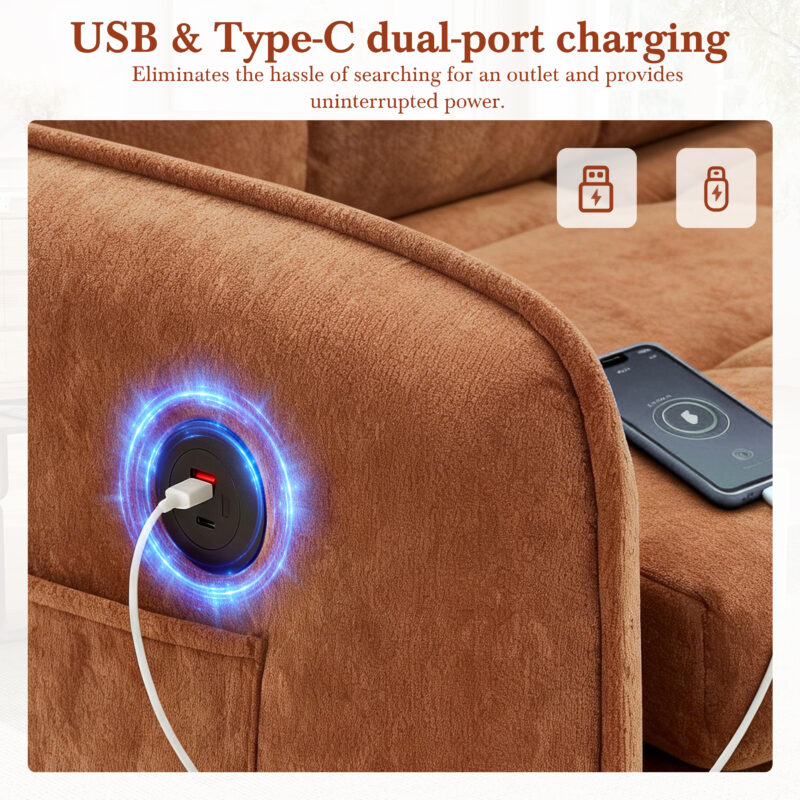 [NEW] 3-in-1 Sleeper Chair Bed, 80" Extra Long Pull Out Sleeping Lounge with USB Charging, Storage Pockets and Box, Tufted Design, Multi-Functional Chenille Single Sofa Bed for Living Room&Apartment - Image 7