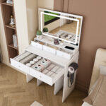 New Large Mirror Vanity Desk for Bed room , Modern Makeup Vanity Set with Power Outlet and Hair dryer holder, 5 Drawers , 3 Lighting Color Adjustable Dressing Table for Bedroom - Image 9