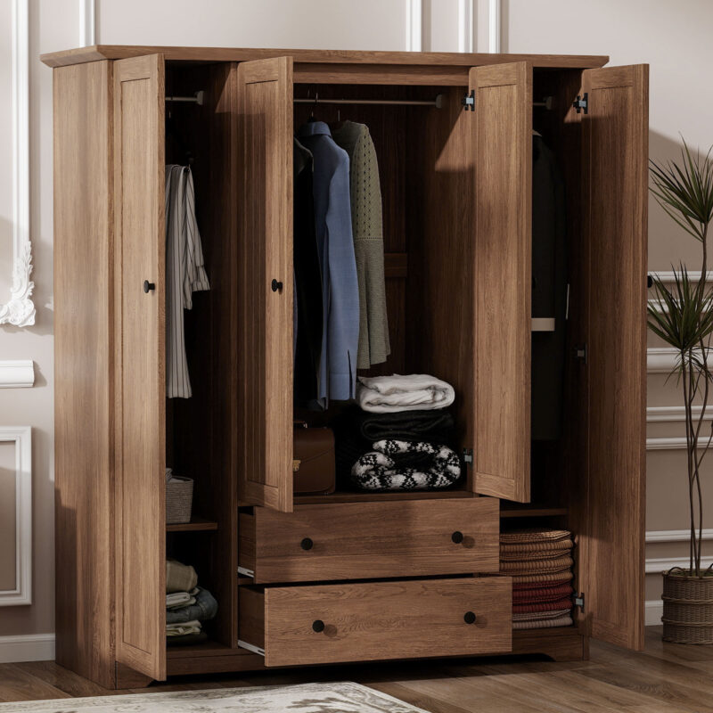 4 Door Wardrobe Armoire Closet with 2 Drawers - Image 7