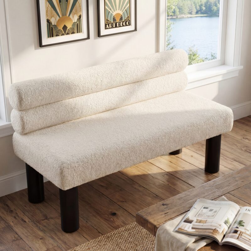 Upholstered Dining Bench, End of Bed, Entryway Bench, Ottoman for Dining Room, Bedroom, Living Room, Rubber Wood Leg 300 LBS Support - Image 5