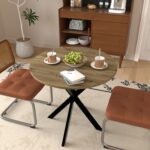 31.5 Inch Round Dining Table, Small Circle Kitchen Table with Metal Black Legs for 2-4 people,Modern Dining Room Table, Brown (only table) - Image 8