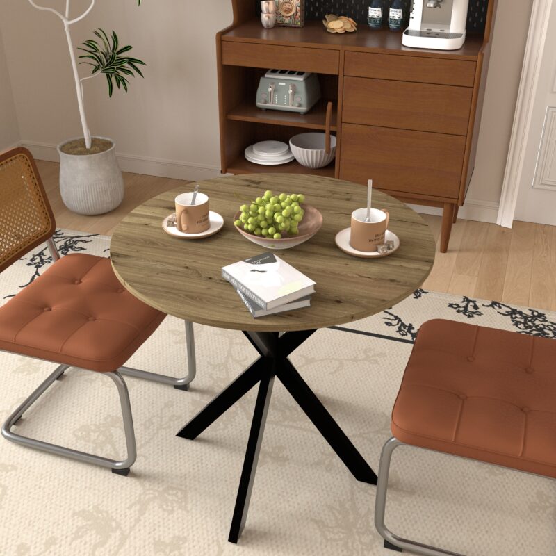 31.5 Inch Round Dining Table, Small Circle Kitchen Table with Metal Black Legs for 2-4 people,Modern Dining Room Table, Brown (only table) - Image 8