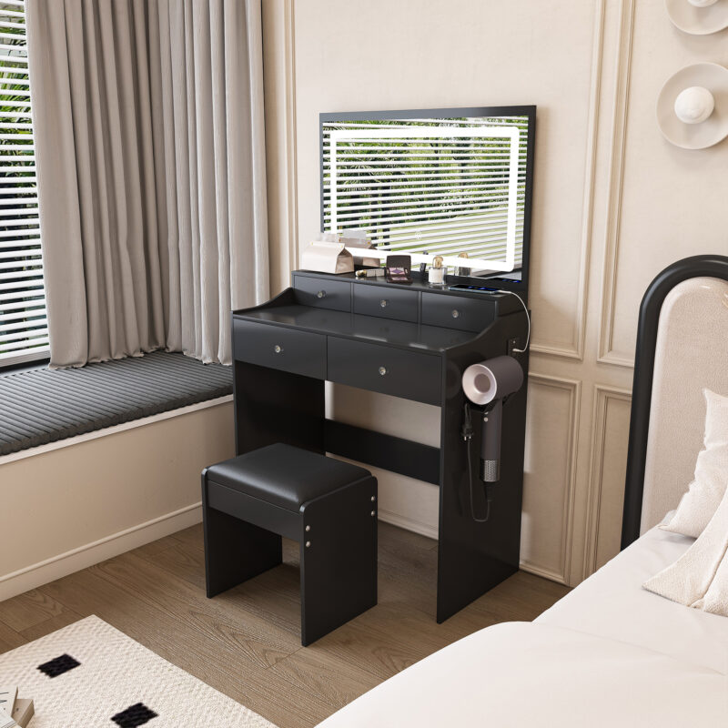 New Large Mirror Vanity Desk for Bed room , Modern Makeup Vanity Set with Power Outlet and Hair dryer holder, 5 Drawers , 3 Lighting Color Adjustable Dressing Table for Bedroom - Image 17