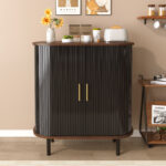 28" Fluted Wine Bar Cabinet with 8-Grid Wine Rack, 5-Level Adjustable Shelves, 2 Glass Holders, Smoothly Sliding Tambour Doors, 4 Hidden Storage Space on the Side,Modern Liquor Coffee Station - Image 23