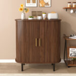 28" Fluted Wine Bar Cabinet with 8-Grid Wine Rack, 5-Level Adjustable Shelves, 2 Glass Holders, Smoothly Sliding Tambour Doors, 4 Hidden Storage Space on the Side,Modern Liquor Coffee Station - Image 16